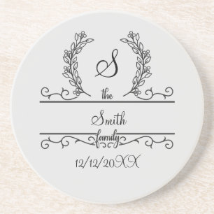 Monogrammed Personalized Family Name Script leaves Coaster