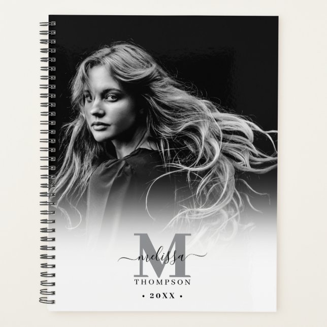 Monogrammed Photo Black White Artist Calendar Planner (Front)