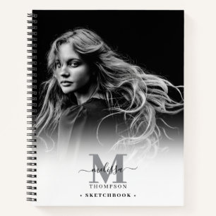 Monogrammed Photo Black White Artist Sketchbook Notebook