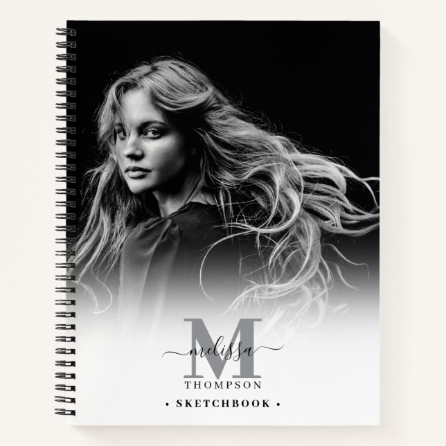 Monogrammed Photo Black White Artist Sketchbook Notebook (Front)