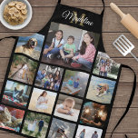 Monogrammed Photo Collage Grid Pattern Black Gold Apron<br><div class="desc">Celebrate the simple joys of family and friends with an elegant custom photo collage apron. If you prefer a background or text in colours other than black, white and gold, see instructions below. (IMAGE PLACEMENT TIP: An easy way to centre a photo exactly how you want is to crop it...</div>