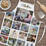 Monogrammed Photo Collage Grid Pattern Gold White Apron<br><div class="desc">Celebrate the simple joys of family and friends with an elegant custom photo collage apron. If you prefer a background or text in colours other than black, white, and gold, see instructions below. (IMAGE PLACEMENT TIP: An easy way to centre a photo exactly how you want is to crop it...</div>