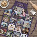Monogrammed Photo Collage Grid Pattern Purple Gold Apron<br><div class="desc">Celebrate the simple joys of family and friends with an elegant custom photo collage apron. If you prefer a background or text in colours other than purple, lavender, and gold, see instructions below. (IMAGE PLACEMENT TIP: An easy way to centre a photo exactly how you want is to crop it...</div>