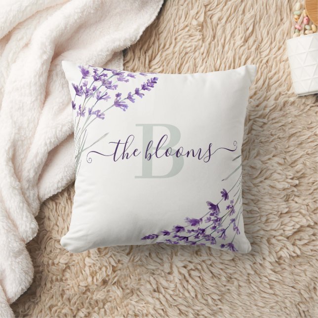 Monogrammed Photo Watercolor Lavender Pillow (Blanket)