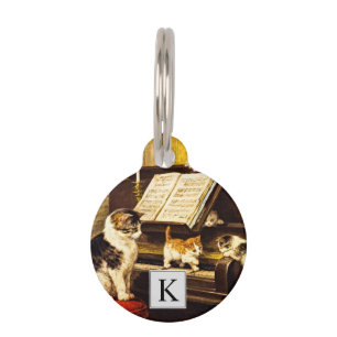 Monogrammed Piano Lesson Mother Cat Cute Kittens Pet Tag