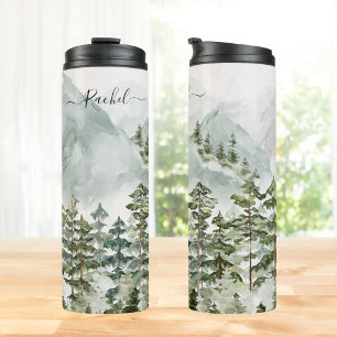 Monogrammed Pine Forest and Mountains Thermal Tumbler