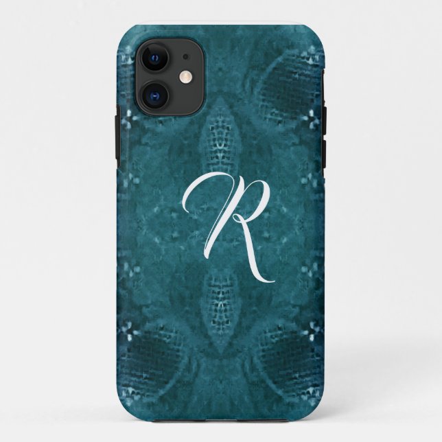 Monogrammed Pine Green Look of Fabric Case-Mate iPhone Case (Back)