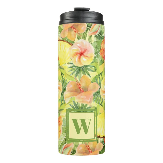 Monogrammed Pineapple Floral Thermal Tumbler (Front)