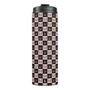 Monogrammed Pink and Black Check Butterfly Pattern Thermal Tumbler