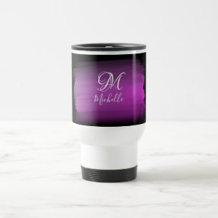 Monogrammed Pink and Black Travel Mug