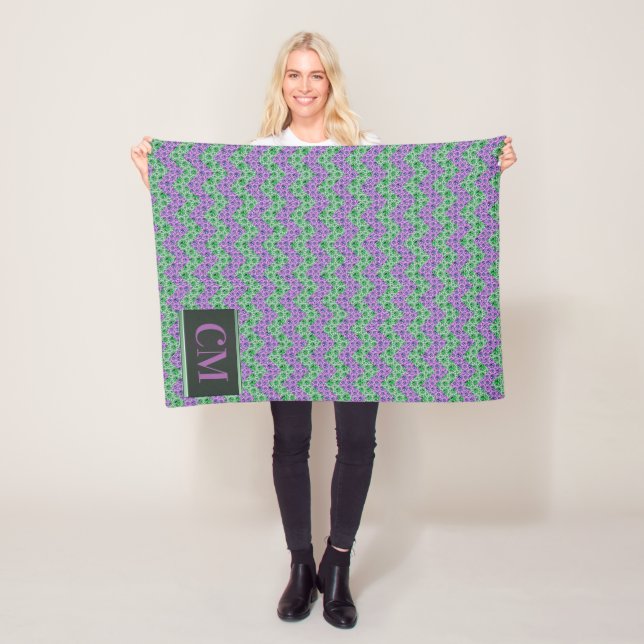 Monogrammed Pink And Green Glitter Chevron Fleece Blanket (In Situ)