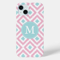 Monogrammed Pink and Mint Diamonds Ikat Pattern