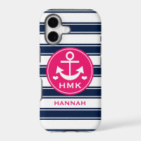 MONOGRAMMED PINK AND NAVY ANCHOR
