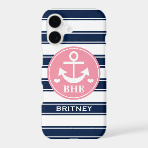 Monogrammed Pink and Navy Anchor