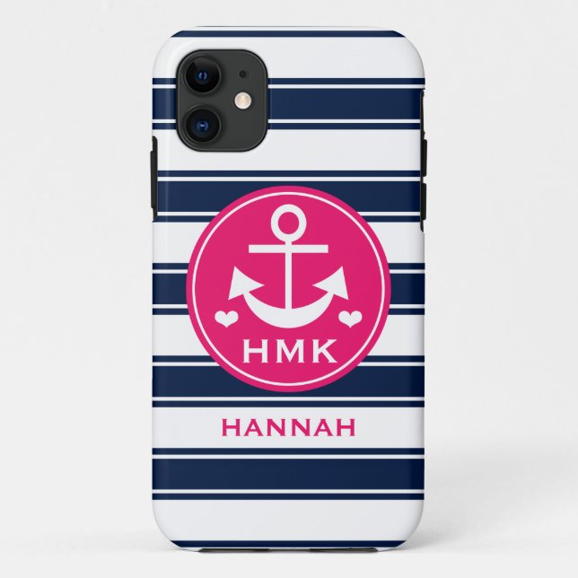 MONOGRAMMED PINK AND NAVY ANCHOR Case-Mate iPhone CASE (Back)
