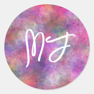 Monogrammed Pink and Purple Digital Art    Classic Round Sticker