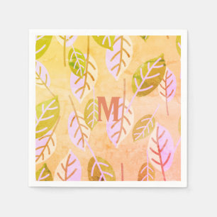 Monogrammed Pink and Sage Abstract Leafs Napkin
