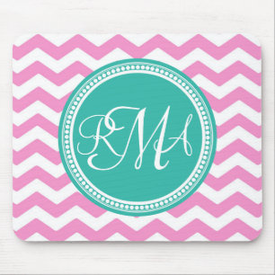 Monogrammed Pink and Teal Chevron Custom Mouse Mat