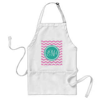 Monogrammed Pink and Teal Chevron Custom Standard Apron