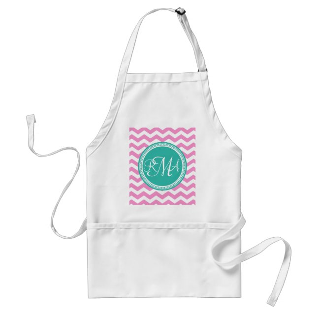 Monogrammed Pink and Teal Chevron Custom Standard Apron (Front)