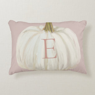 Monogrammed Pink and White Fall Pumpkin Decorative Cushion
