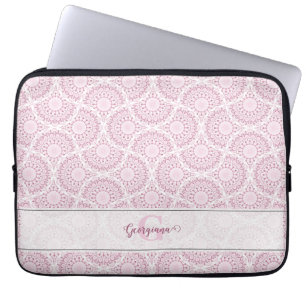 Monogrammed Pink Art Deco Confetti Lace Mandala Laptop Sleeve