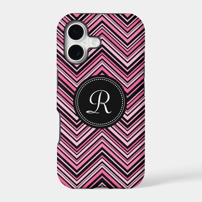 Monogrammed Pink Black Tribal Chevron Pattern (Back)