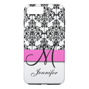 Monogrammed Pink Black White Floral Damask iPhone 8 Plus/7 Plus Case