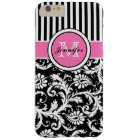 Monogrammed Pink, Black, White Striped Damask