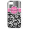 Monogrammed Pink, Black, White Striped Damask