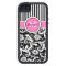 Monogrammed Pink, Black, White Striped Damask