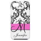 Monogrammed Pink Black White Swirls Damask