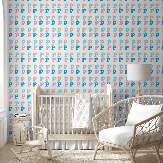 Monogrammed Pink Blue Gold Kids Colourful Pattern Wallpaper (Kids)