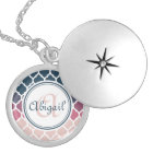 Monogrammed Pink Blue Moroccan Lattice Pattern