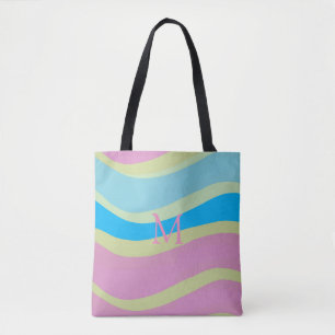 Monogrammed Pink Blue Yellow Modern Design  Tote Bag