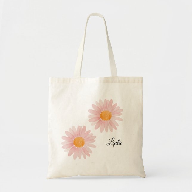 Monogrammed Pink Blush Daisy Floral  Tote Bag (Front)