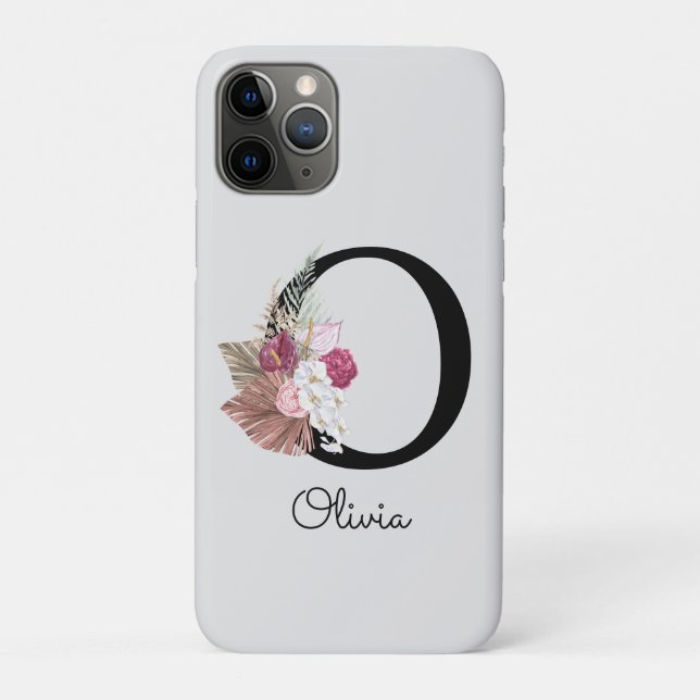 Monogrammed Pink Boho Floral Initial O Case-Mate iPhone Case (Back)