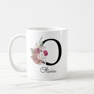 Monogrammed Pink Boho Floral Initial O Coffee Mug