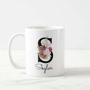 Monogrammed Pink Boho Floral Initial S Coffee Mug