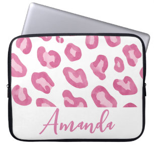 Monogrammed Pink Cheetah Print Laptop Sleeve