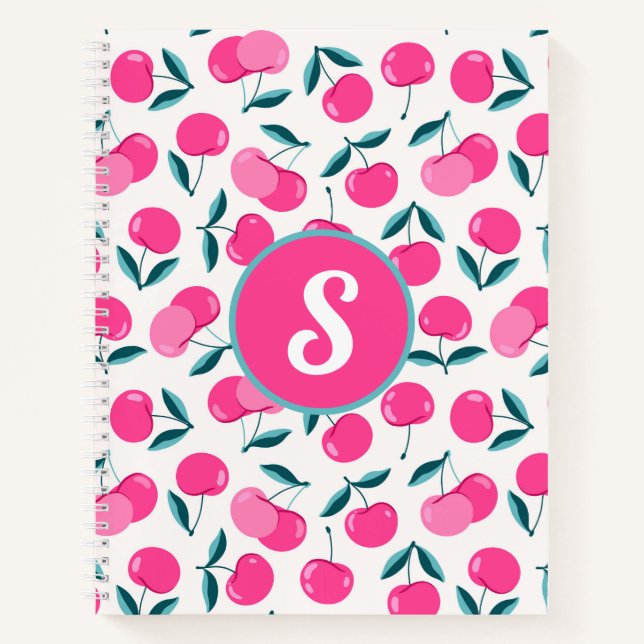 Monogrammed Pink Cherries Notebook (Front)