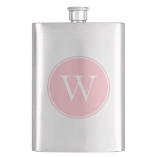 Monogrammed Pink Circle with Ring Hip Flask