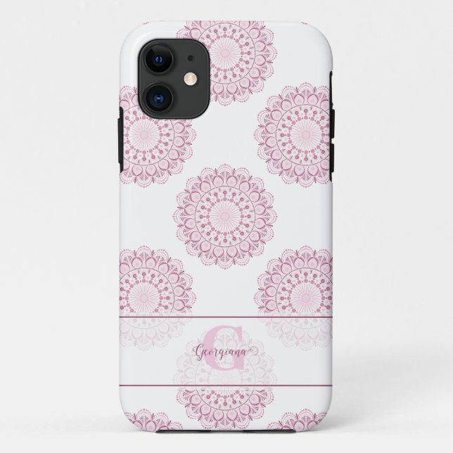 Monogrammed Pink Confetti Lace Polka Dot Mandala Case-Mate iPhone Case (Back)