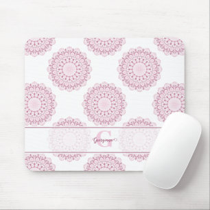 Monogrammed Pink Confetti Lace Polka Dot Mandala Mouse Mat