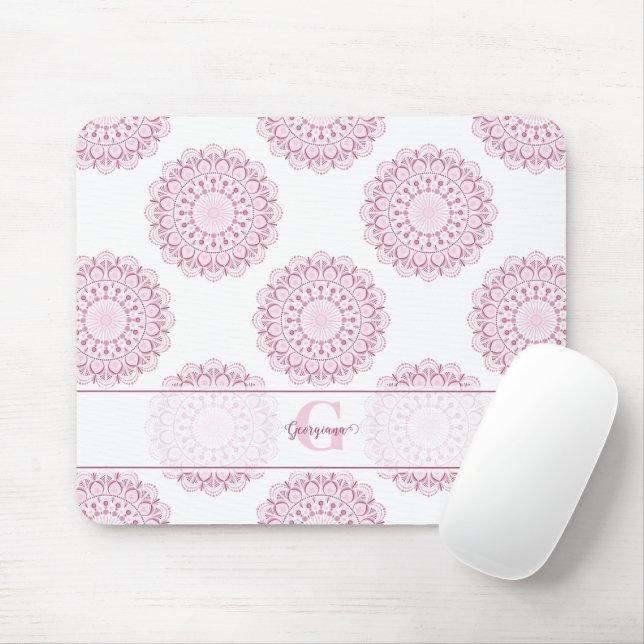 Monogrammed Pink Confetti Lace Polka Dot Mandala Mouse Mat (With Mouse)