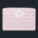 Monogrammed Pink Coquette bow pattern personalised iPad Mini Cover<br><div class="desc">Personalised this Monogrammed Pink Coquette Bow Ribbon Pattern personalised ipad cover ! Featuring a chic bow and ribbon pattern design with your custom monogram and name, this tablet cover is perfect for the stylish and tech-savvy woman. A fashionable and functional accessory, it’s an ideal gift for students, professionals, or anyone...</div>