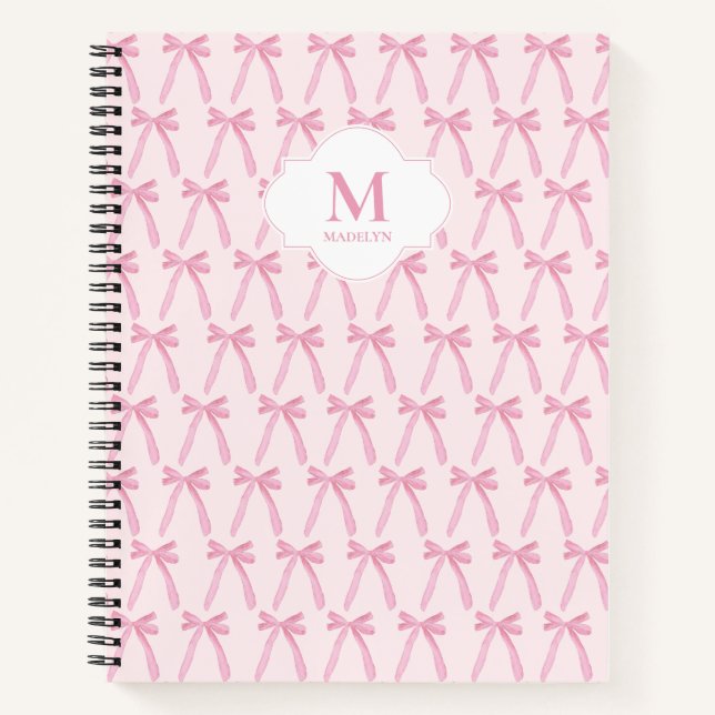 Monogrammed Pink Coquette bow pattern personalised Notebook (Front)