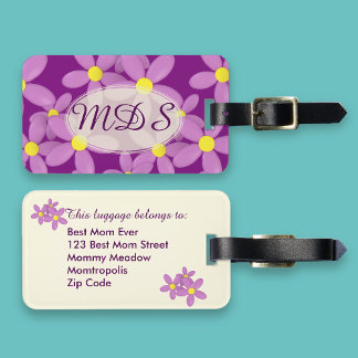 Monogrammed Pink Daisy Floral Luggage Tag