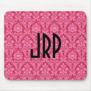 Monogrammed Pink Damask Mouse Mat