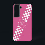 Monogrammed Pink Diagonal Racing Checks Samsung Galaxy Case<br><div class="desc">Modern and stylish diagonal racing checks in pink and white with text for your monogram initial on a coordinating accent.</div>
